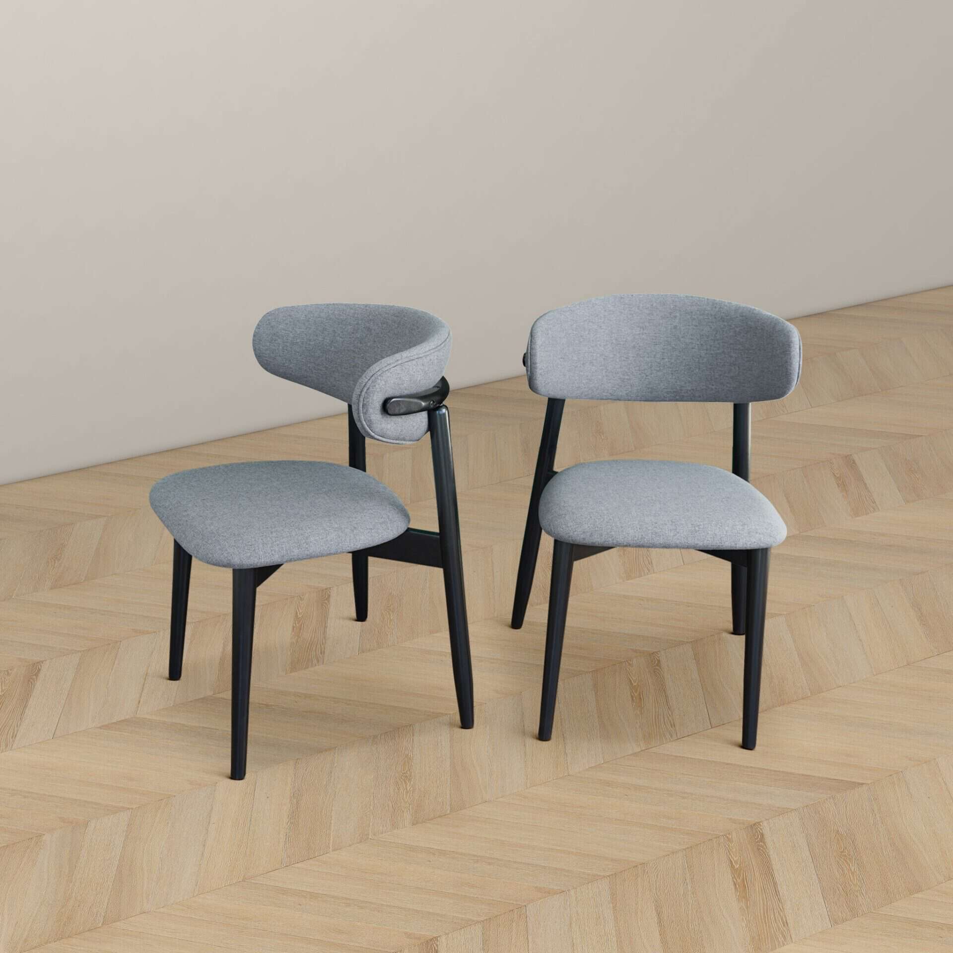 Grey Fabric Mid Century Modern Dining Chairs Solid Wood (Set of 2) 6 Grey Fabric Mid Century Modern Dining Chairs Solid Wood (Set of 2) - Image 6