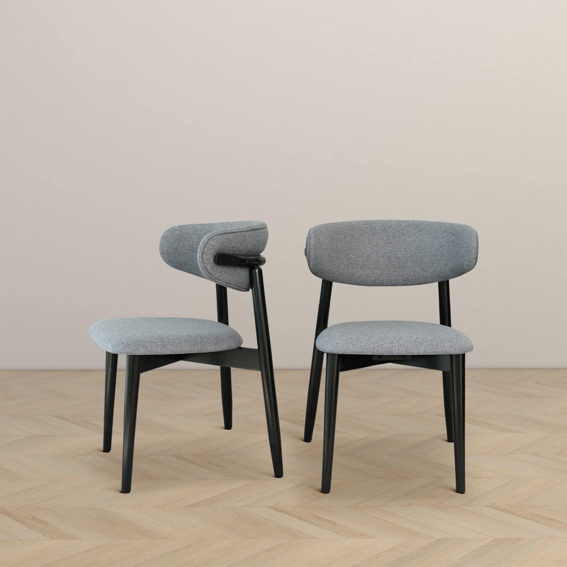 Grey Fabric Mid Century Modern Dining Chairs Solid Wood (Set of 2) 7 Grey Fabric Mid Century Modern Dining Chairs Solid Wood (Set of 2) - Image 7