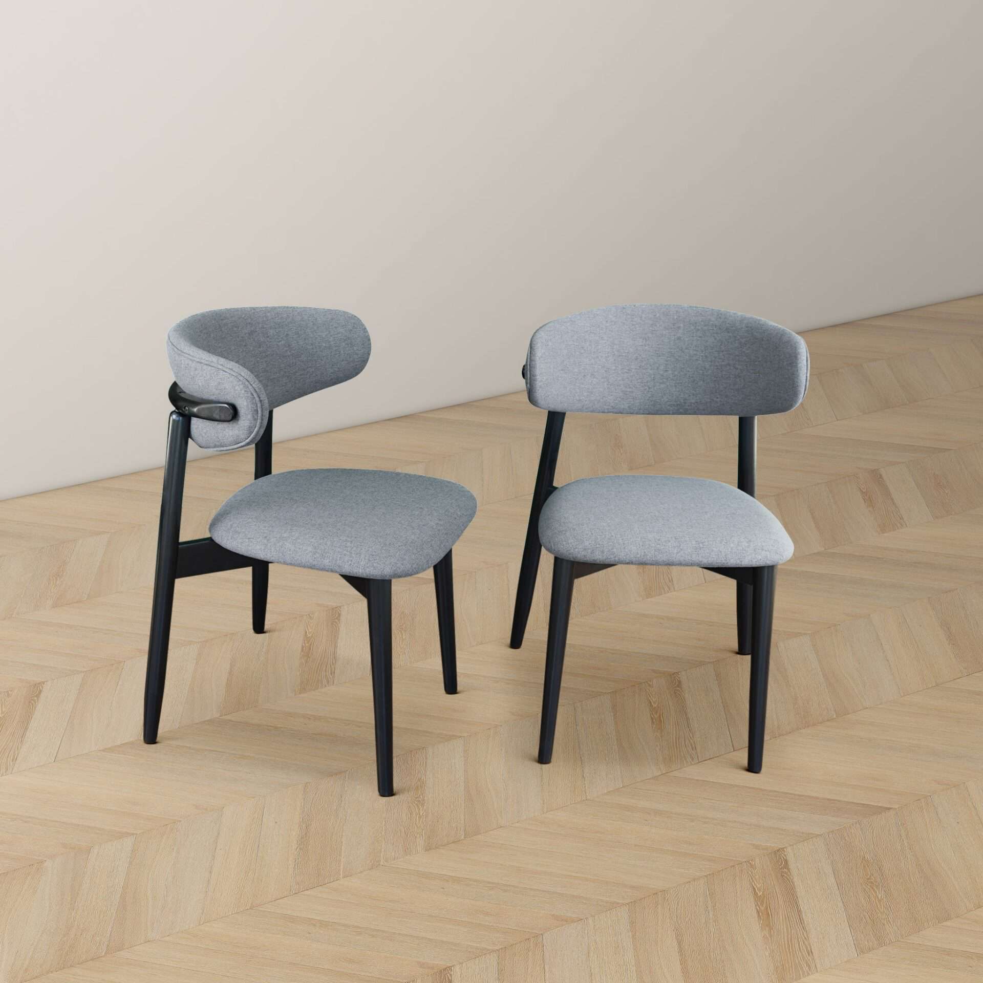 Grey Fabric Mid Century Modern Dining Chairs Solid Wood (Set of 2) 3 Grey Fabric Mid Century Modern Dining Chairs Solid Wood (Set of 2) - Image 3