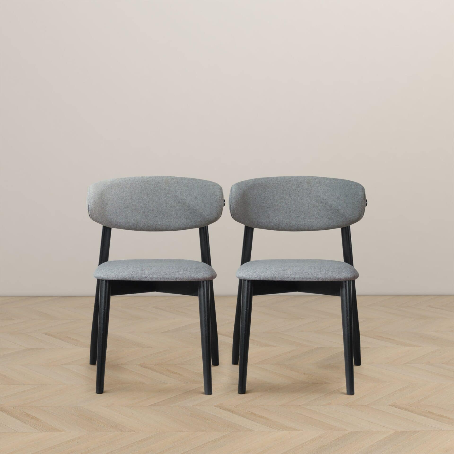 Grey Fabric Mid Century Modern Dining Chairs Solid Wood (Set of 2) 4 Grey Fabric Mid Century Modern Dining Chairs Solid Wood (Set of 2) - Image 4