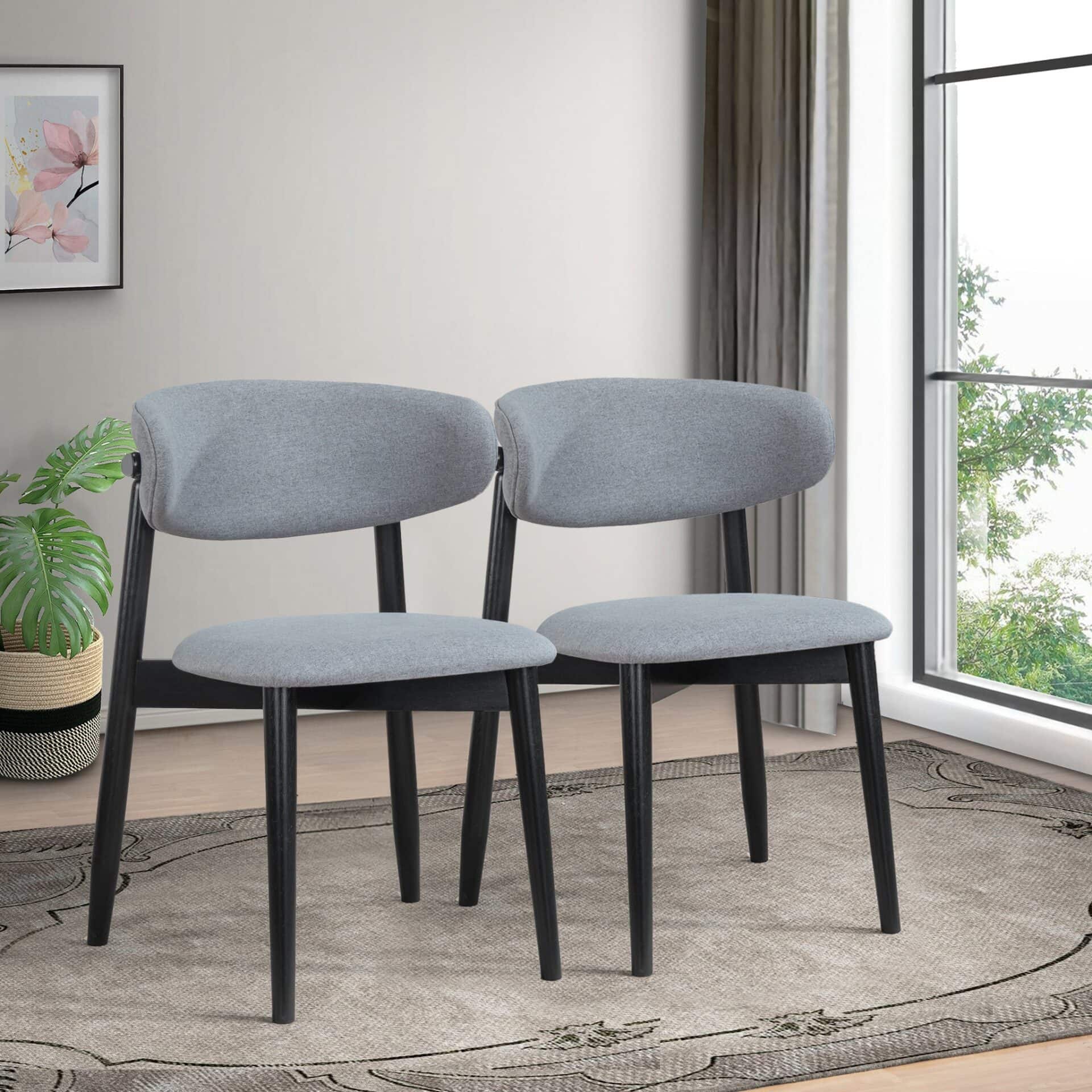 Grey Fabric Mid Century Modern Dining Chairs Solid Wood (Set of 2) 2 Grey Fabric Mid Century Modern Dining Chairs Solid Wood (Set of 2) - Image 2