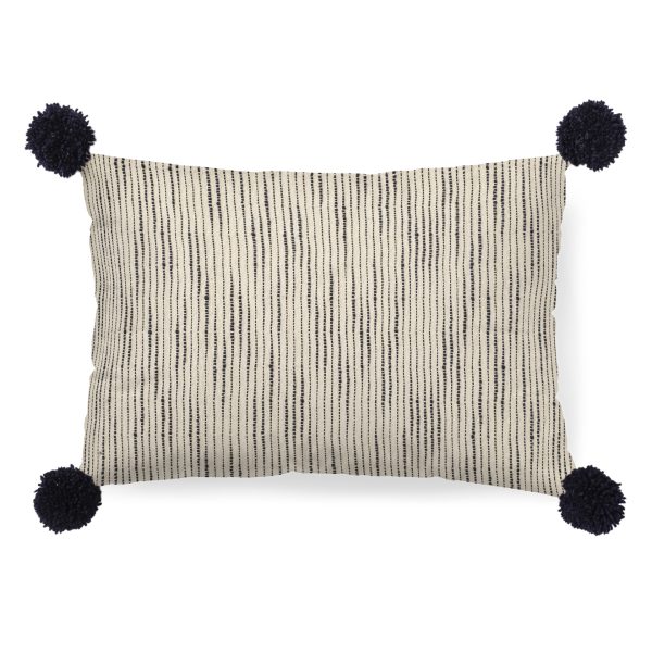 Krystal 13 x 21 CreamBlue Pom Pom Decorative Pillow Cover