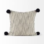 Krystal 18 x 18 Cream/Black Pom Pom Decorative Pillow Cover