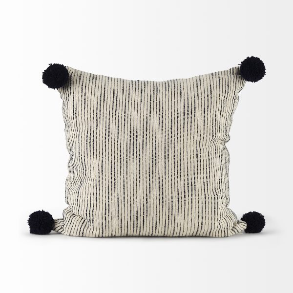 Krystal 18 x 18 CreamBlack Pom Pom Decorative Pillow Cover 1