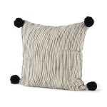 Krystal 18 x 18 Cream/Black Pom Pom Decorative Pillow Cover