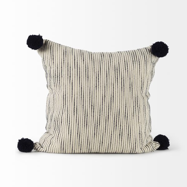 Krystal 18 x 18 CreamBlack Pom Pom Decorative Pillow Cover 3