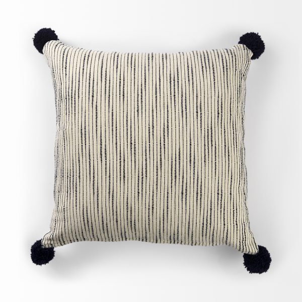 Krystal 18 x 18 CreamBlack Pom Pom Decorative Pillow Cover 4