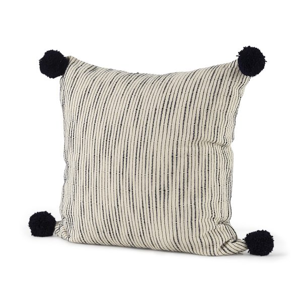 Krystal 18 x 18 CreamBlack Pom Pom Decorative Pillow Cover