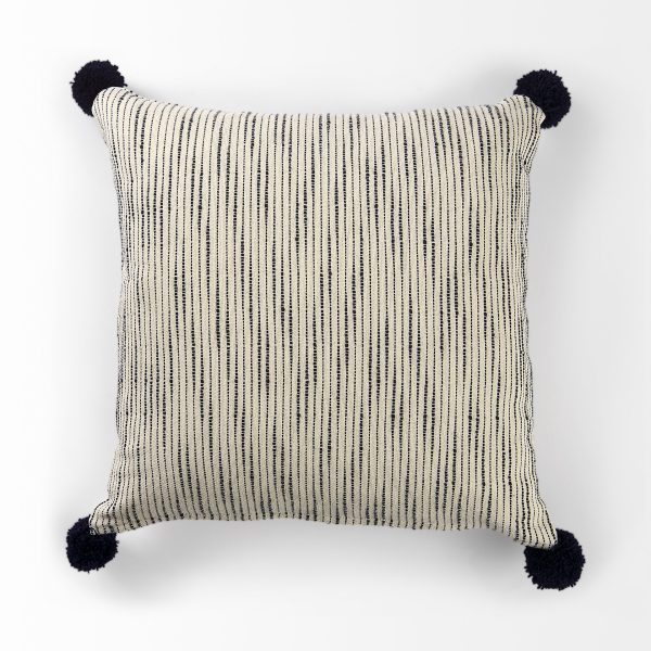 Krystal 20 x 20 CreamBlue Pom Pom Decorative Pillow Cover 4