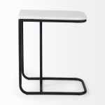 Kyra 12.0L x 20.0W x 23.0H White Marble Top W/Black Iron Frame C-Shaped End and Side Table