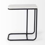 Kyra 12.0L x 20.0W x 23.0H White Marble Top W/Black Iron Frame C-Shaped End and Side Table