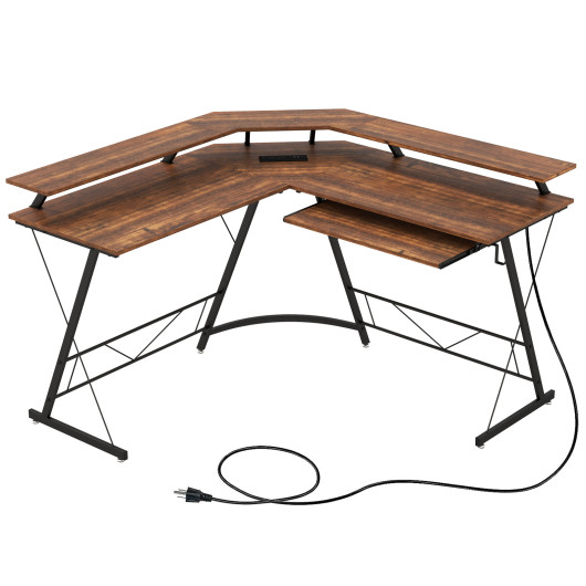 L Shaped Computer Desk with Monitor Stand and Power Outlet 11 L Shaped Computer Desk with Monitor Stand and Power Outlet - Image 11