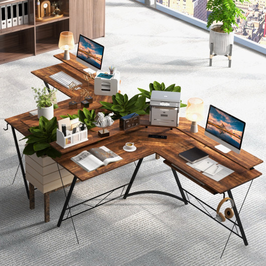 L Shaped Computer Desk with Monitor Stand and Power Outlet 13 L Shaped Computer Desk with Monitor Stand and Power Outlet - Image 13