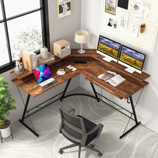 L Shaped Computer Desk with Monitor Stand and Power Outlet 8 L Shaped Computer Desk with Monitor Stand and Power Outlet - Image 8