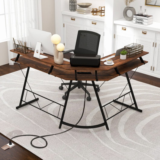 L Shaped Computer Desk with Monitor Stand and Power Outlet 9 L Shaped Computer Desk with Monitor Stand and Power Outlet - Image 9
