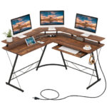 L Shaped Computer Desk with Monitor Stand and Power Outlet 24 L Shaped Computer Desk with Monitor Stand and Power Outlet