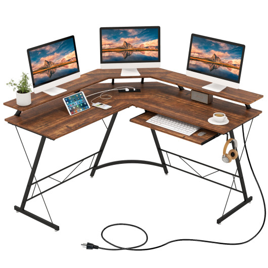 L Shaped Computer Desk with Monitor Stand and Power Outlet 10 L Shaped Computer Desk with Monitor Stand and Power Outlet - Image 10