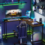 L Shaped Computer Desk with Power Outlets and CPU Stand