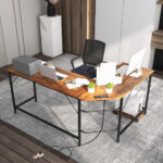 L Shaped Computer Desk with Power Outlets and CPU Stand