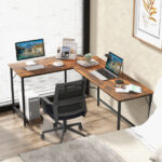 L Shaped Computer Desk with Power Outlets and CPU Stand