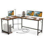 L Shaped Computer Desk with Power Outlets and CPU Stand