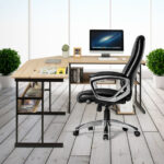 L-Shaped Corner Desk with Adjustable Tilting Tabletop and Shelves 41 L-Shaped Corner Desk with Adjustable Tilting Tabletop and Shelves
