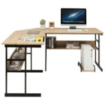 L-Shaped Corner Desk with Adjustable Tilting Tabletop and Shelves 42 L-Shaped Corner Desk with Adjustable Tilting Tabletop and Shelves