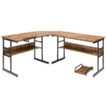 L-Shaped Corner Desk with Adjustable Tilting Tabletop and Shelves 45 L-Shaped Corner Desk with Adjustable Tilting Tabletop and Shelves