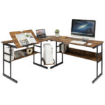 L-Shaped Corner Desk with Adjustable Tilting Tabletop and Shelves 46 L-Shaped Corner Desk with Adjustable Tilting Tabletop and Shelves
