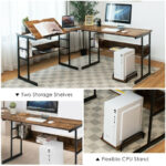 L-Shaped Corner Desk with Adjustable Tilting Tabletop and Shelves 49 L-Shaped Corner Desk with Adjustable Tilting Tabletop and Shelves