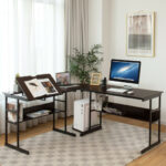 L-Shaped Corner Desk with Adjustable Tilting Tabletop and Shelves 50 L-Shaped Corner Desk with Adjustable Tilting Tabletop and Shelves