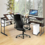 L-Shaped Corner Desk with Adjustable Tilting Tabletop and Shelves 51 L-Shaped Corner Desk with Adjustable Tilting Tabletop and Shelves