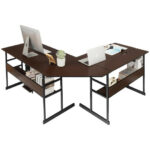 L-Shaped Corner Desk with Adjustable Tilting Tabletop and Shelves 53 L-Shaped Corner Desk with Adjustable Tilting Tabletop and Shelves