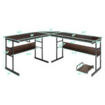 L-Shaped Corner Desk with Adjustable Tilting Tabletop and Shelves 54 L-Shaped Corner Desk with Adjustable Tilting Tabletop and Shelves