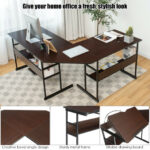 L-Shaped Corner Desk with Adjustable Tilting Tabletop and Shelves 56 L-Shaped Corner Desk with Adjustable Tilting Tabletop and Shelves