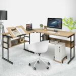 L-Shaped Corner Desk with Adjustable Tilting Tabletop and Shelves 37 L-Shaped Corner Desk with Adjustable Tilting Tabletop and Shelves