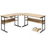L-Shaped Corner Desk with Adjustable Tilting Tabletop and Shelves 38 L-Shaped Corner Desk with Adjustable Tilting Tabletop and Shelves