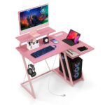 L Shaped Gaming Desk with Storage, Outlets, and USB Ports