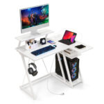 L Shaped Gaming Desk with Storage, Outlets, and USB Ports