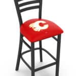 Calgary Flames 30-Inch Stationary Bar Stool w/ Black Wrinkle Finish, Ladder Back, 2.5-Inch Cushion Seat