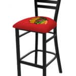 Chicago Blackhawks 30-Inch Stationary Bar Stool w/ Black Wrinkle Finish, Ladder Back, 2.5-Inch Cushion Seat