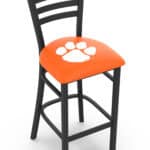 Clemson University 30-Inch Stationary Bar Stool w/ Black Wrinkle Finish, Ladder Back, 2.5-Inch Cushion Seat 3 Clemson University 30-Inch Stationary Bar Stool w/ Black Wrinkle Finish, Ladder Back, 2.5-Inch Cushion Seat