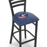Columbus Blue Jackets 30-Inch Stationary Bar Stool w/ Black Wrinkle Finish, Ladder Back, 2.5-Inch Cushion Seat
