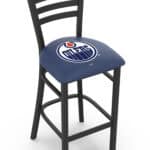 Edmonton Oilers 30-Inch Stationary Bar Stool w/ Black Wrinkle Finish, Ladder Back, 2.5-Inch Cushion Seat 3 Edmonton Oilers 30-Inch Stationary Bar Stool w/ Black Wrinkle Finish, Ladder Back, 2.5-Inch Cushion Seat