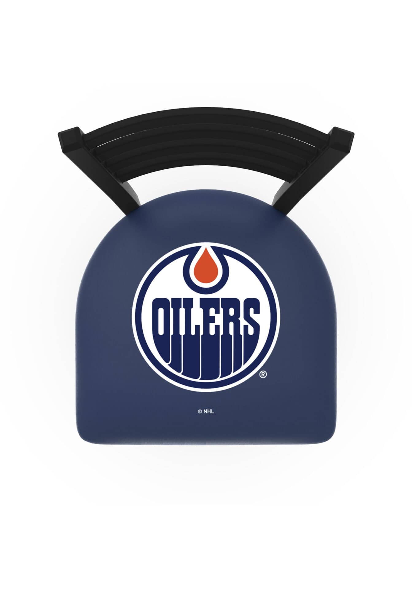 Edmonton Oilers 30-Inch Stationary Bar Stool w/ Black Wrinkle Finish, Ladder Back, 2.5-Inch Cushion Seat 2 Edmonton Oilers 30-Inch Stationary Bar Stool w/ Black Wrinkle Finish, Ladder Back, 2.5-Inch Cushion Seat - Image 2