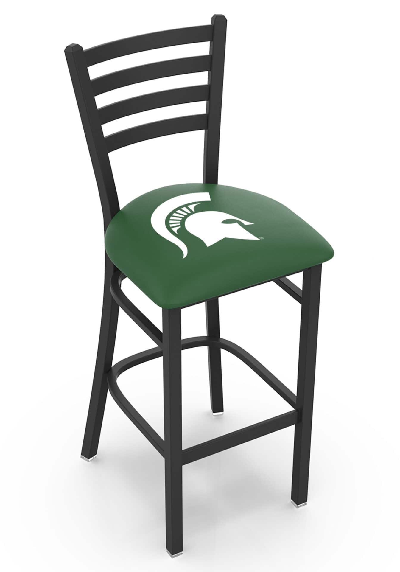 Michigan State University 30-Inch Stationary Bar Stool w/ Black Wrinkle Finish, Ladder Back, 2.5-Inch Cushion Seat 1 Michigan State University 30-Inch Stationary Bar Stool w/ Black Wrinkle Finish, Ladder Back, 2.5-Inch Cushion Seat