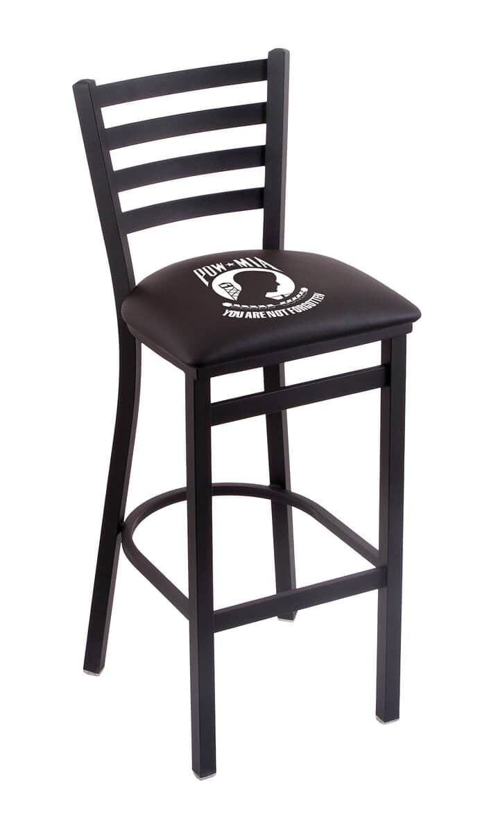 POW/MIA 30-Inch Stationary Bar Stool w/ Black Wrinkle Finish, Ladder Back, 2.5-Inch Cushion Seat 1 POW/MIA 30-Inch Stationary Bar Stool w/ Black Wrinkle Finish, Ladder Back, 2.5-Inch Cushion Seat
