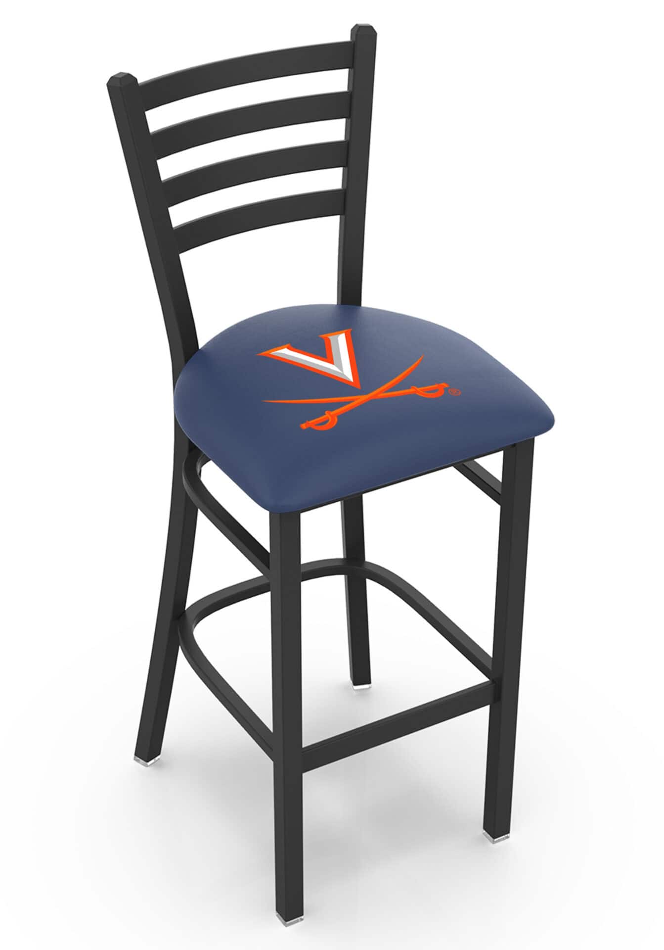 University of Virginia 30-Inch Stationary Bar Stool w/ Black Wrinkle Finish, Ladder Back, 2.5-Inch Cushion Seat 1 University of Virginia 30-Inch Stationary Bar Stool w/ Black Wrinkle Finish, Ladder Back, 2.5-Inch Cushion Seat