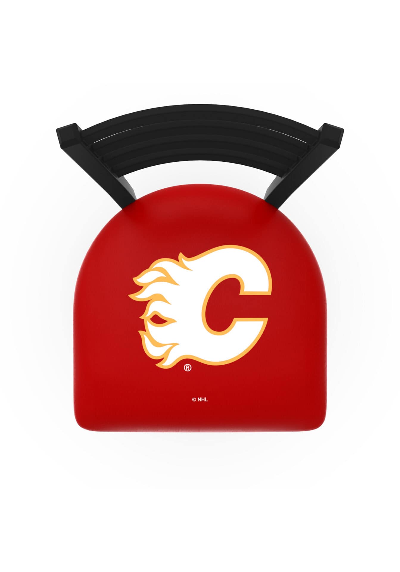 Calgary Flames 36-Inch Swivel Extra Tall Bar Stool w/ Black Wrinkle Finish, Ladder Back, 2.5-Inch Cushion Seat 2 Calgary Flames 36-Inch Swivel Extra Tall Bar Stool w/ Black Wrinkle Finish, Ladder Back, 2.5-Inch Cushion Seat - Image 2