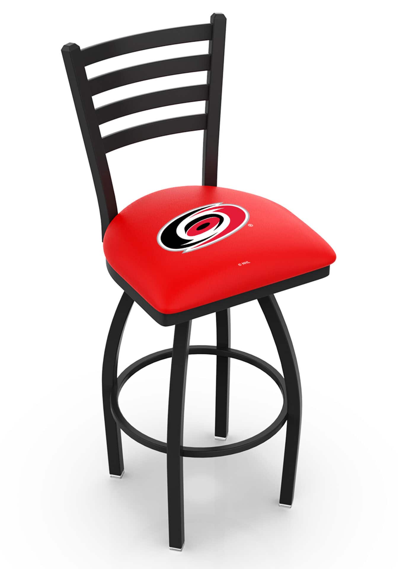 Carolina Hurricanes 36-Inch Swivel Extra Tall Bar Stool w/ Black Wrinkle Finish, Ladder Back, 2.5-Inch Cushion Seat 1 Carolina Hurricanes 36-Inch Swivel Extra Tall Bar Stool w/ Black Wrinkle Finish, Ladder Back, 2.5-Inch Cushion Seat